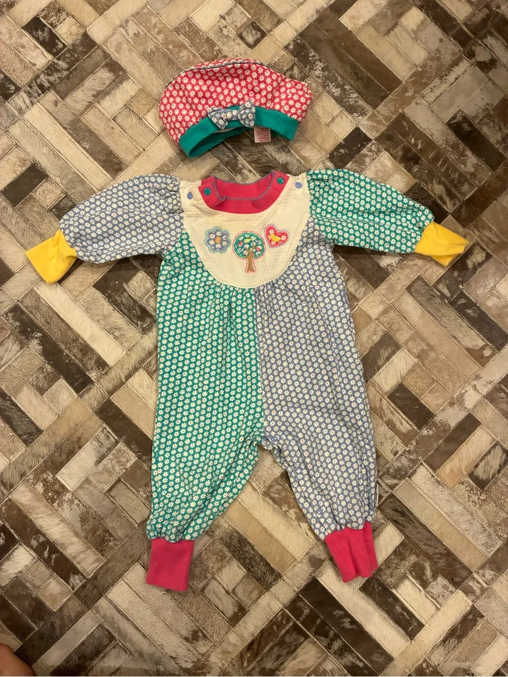 Vintage Gymboree Rainbow Tag Hansel and Gretel Line Romper with hat infant